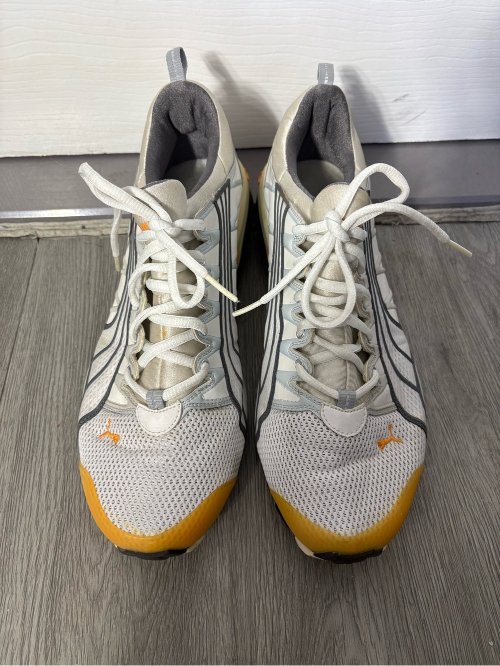 Vintage Puma White Gray and Yellow Men's Sneakers